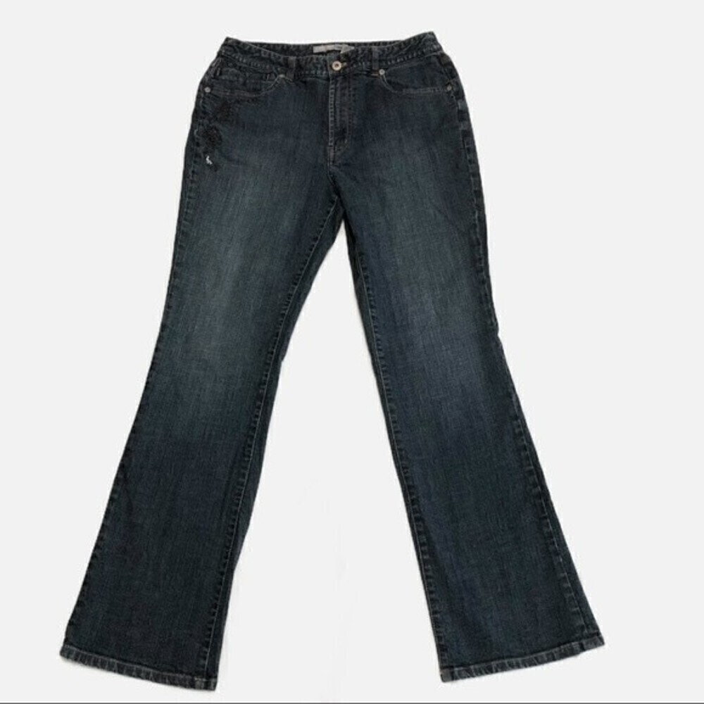 Chicos Platinum Denim Blue Embroidered Marquis Bootcut Jeans Size 1 M 8